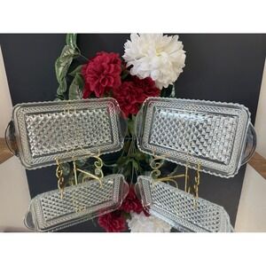 Vintage Anchor Hocking Wexford Clear Glass Serving‎ Trays Diamond Pattern